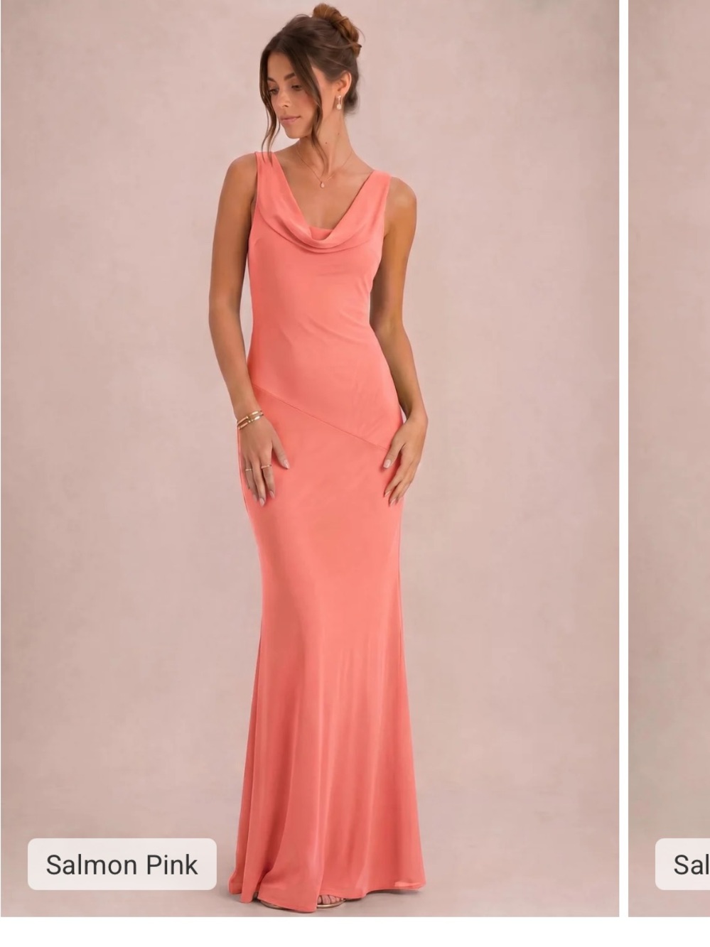Salmon Pink Cowl Neck Maxi Dress